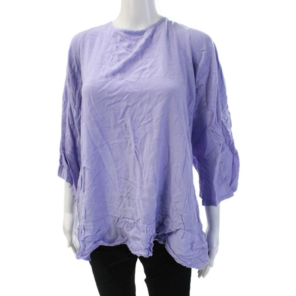 Sundress Women Bohemian Purple Tunic 3/4 Sleeve Crew Neck Viscose Solid Size XS